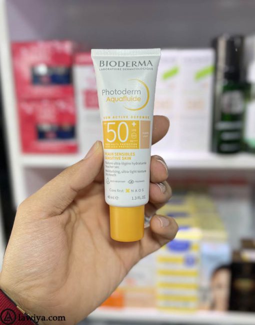 کرم ضد آفتاب آکوافلوید بایودرما فوتودرم SPF+50 رنگ روشن اصل فرانسه - Bioderma Photoderm Aquafluide Sunscreen SPF 50+ Claire - Sun Active Defense 40ml