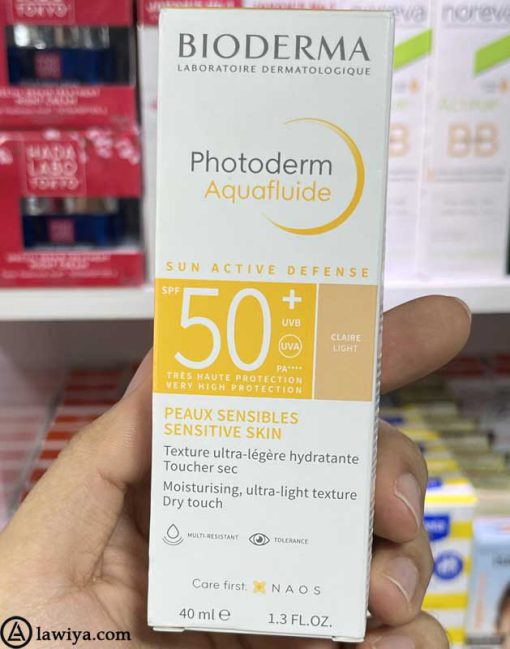 کرم ضد آفتاب آکوافلوید بایودرما فوتودرم SPF+50 رنگ روشن اصل فرانسه - Bioderma Photoderm Aquafluide Sunscreen SPF 50+ Claire - Sun Active Defense 40ml