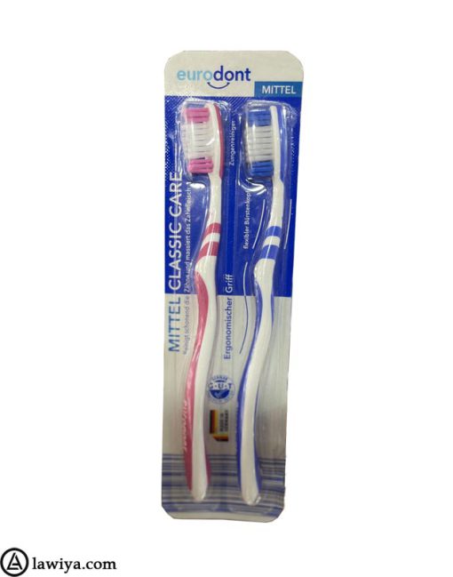 مسواک یورودونت سری mittel کلاسیک بسته دو عددی اصل آلمان - Toothbrush eurodont mittel classic care