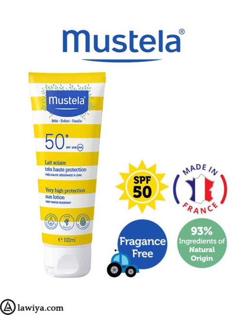 لوسیون ضد آفتاب موستلا +SPF 50 مناسب کودک اصل فرانسه 100 میل - mustela very high protection sun lotion spf 50+ 100 ml