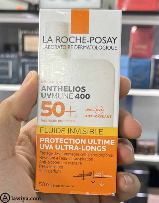 ضد آفتاب بی رنگ لاروش پوزای SPF50 مدل Anthelios اصل فرانسه 50 میل - LA ROCHE POSAY ANTHELIOS UVMUNE 400 INVISIBLE FLUID SPF50+ SUN CREAM 50ML