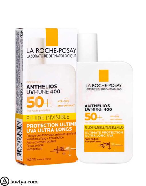 ضد آفتاب بی رنگ لاروش پوزای SPF50 مدل Anthelios اصل فرانسه 50 میل - LA ROCHE POSAY ANTHELIOS UVMUNE 400 INVISIBLE FLUID SPF50+ SUN CREAM 50ML