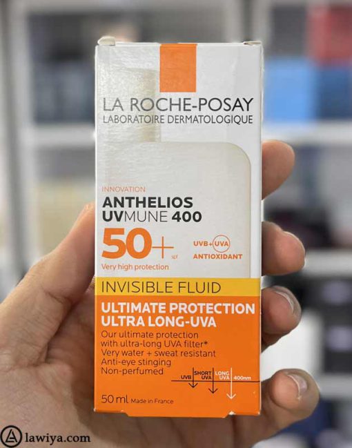 ضد آفتاب بی رنگ لاروش پوزای SPF50 مدل Anthelios اصل فرانسه 50 میل - LA ROCHE POSAY ANTHELIOS UVMUNE 400 INVISIBLE FLUID SPF50+ SUN CREAM 50ML