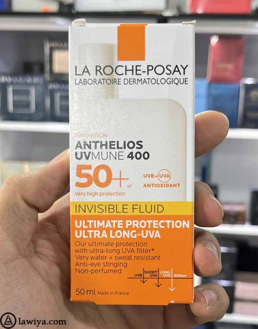 ضد آفتاب بی رنگ لاروش پوزای SPF50 مدل Anthelios اصل فرانسه 50 میل - LA ROCHE POSAY ANTHELIOS UVMUNE 400 INVISIBLE FLUID SPF50+ SUN CREAM 50ML