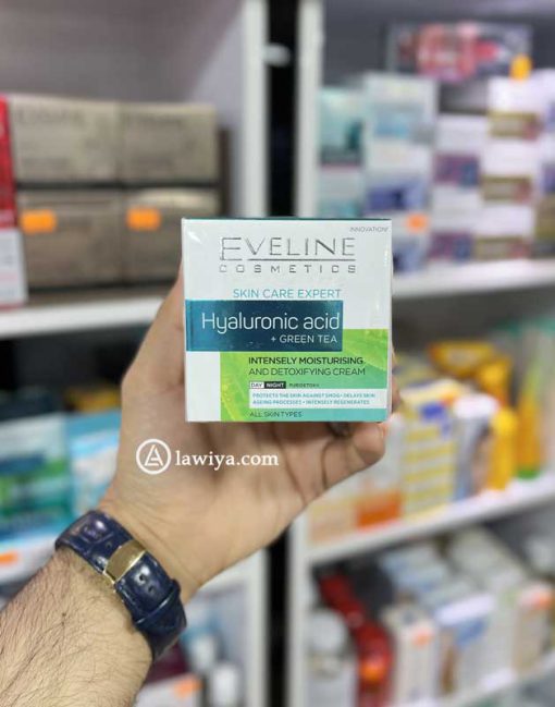 کرم شب و روز ضد چروک چای سبز و اسید هیالورونیک اولاین اصل فرانسه | eveline hyaluronic acid and green tea