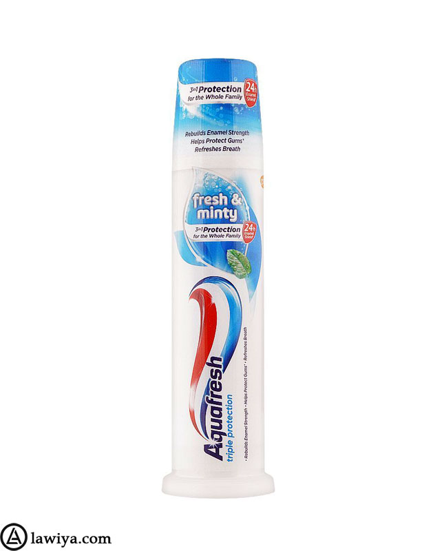 خمیر دندان پمپی آکوافرش سه کاره اصل انگلیس 100 میل - aquafresh fresh and minty toothpaste pump 100ml