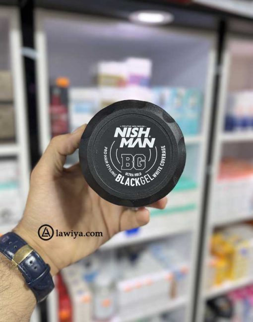 ژل حالت دهنده و ضد سفیدی مو نیشمن 300 میلی اصل | nish man black gel white coverage ultra hold 5 300 ml