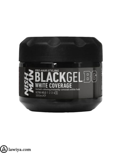 ژل حالت دهنده و ضد سفیدی مو نیشمن 300 میلی اصل | nish man black gel white coverage ultra hold 5 300 ml