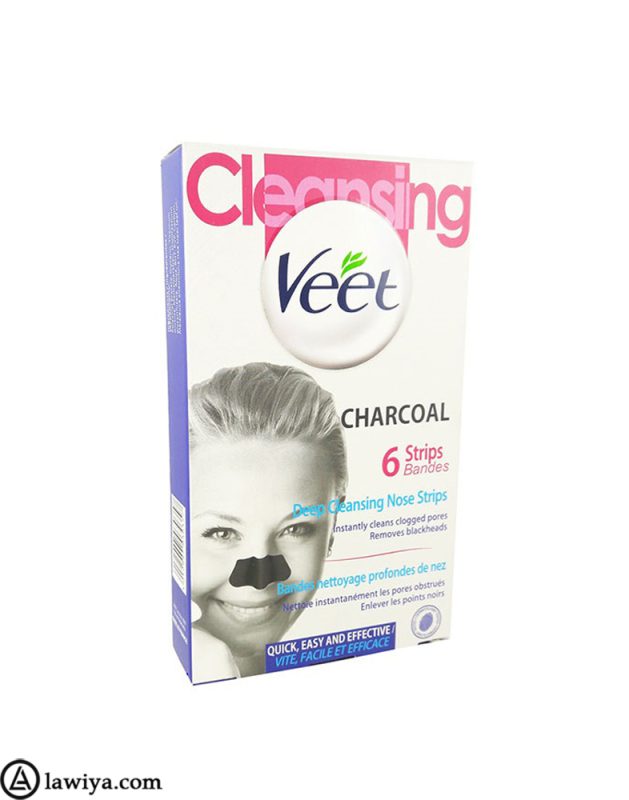 چسب‌ پاک کننده بینی ویت اصل فرانسه مدل Charcoal زغالی بسته 6عددی | Veet Deep Cleansing Nose Strips Charcoal