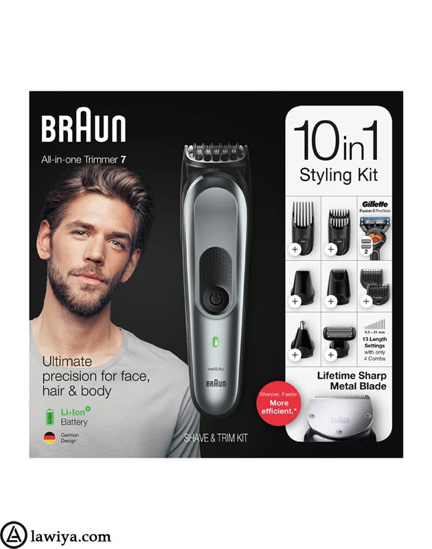 ست ماشین اصلاح موی صورت و بدن براون اصل - Braun Hair Clippers for Men, MGK5544 10-in-1