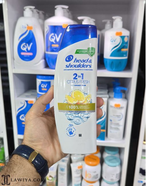 شامپو ضد شوره هد اند شولدرز لیمویی 2 در 1 موهای چرب اصل فرانسه 400 میل - Head and Shoulders 2 In 1 Citrus Fresh For Greasy Hair